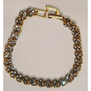 Costume Jewelry Gold Metal Rhinestone Tennis Bracelet 18cm length New